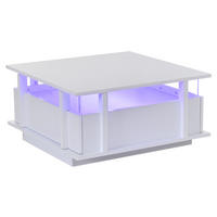 COUCHTISCH 70/70/35 cm Weiß aus Spanplatte mit 2 Schubladen und LED-Beleuchtung - Weiß, Holzwerkstoff (70/70/35cm) - OKMYHOME