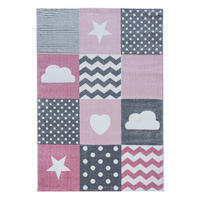 TEPPICH Kinder Herz Sterne Polypropylen saugroboter Kurzflor Kinderzimmer Pink Läufer 80x150 - Rosa, Textil (80/150cm) - KADIMA DESIGN
