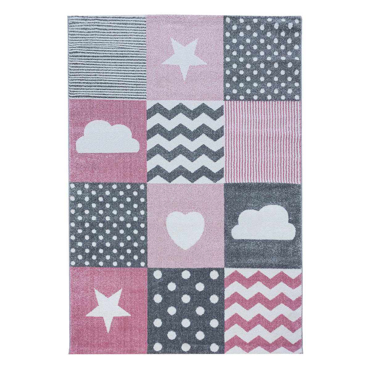 TEPPICH Kinder Herz Sterne Polypropylen saugroboter Kurzflor Kinderzimmer Pink Läufer 80x150 - Rosa, Textil (80/150cm) - KADIMA DESIGN