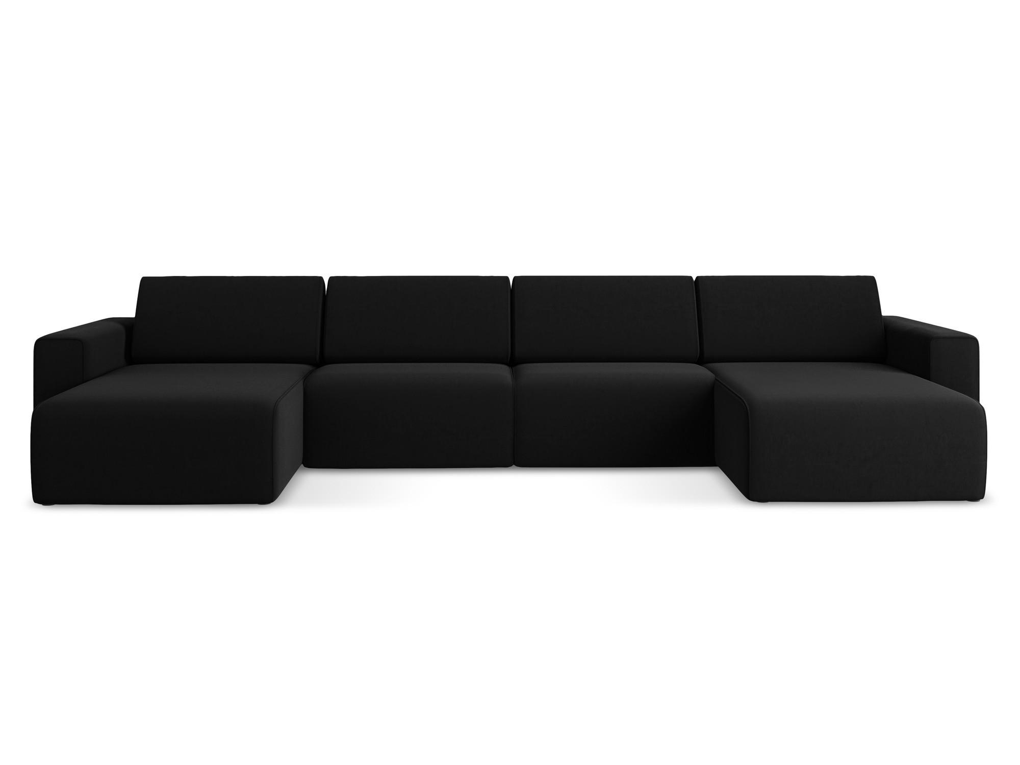 WOHNLANDSCHAFT Samt Stoff Schwarz - Schwarz/Grün, Kunststoff/Textil (404/80/167cm) - Makamii