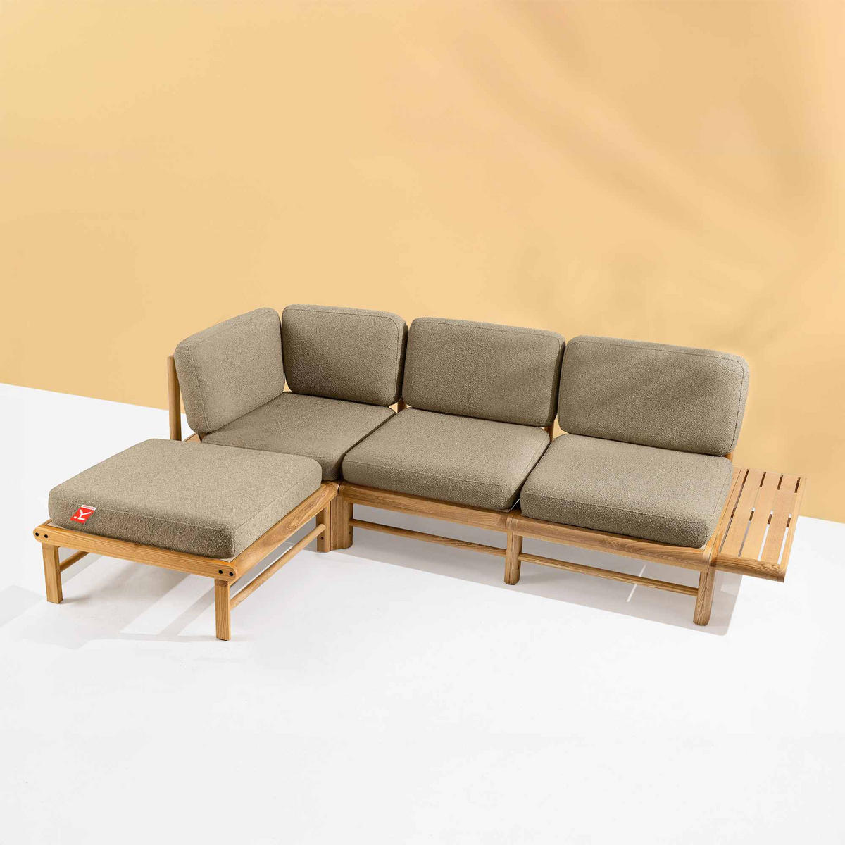 LOUNGESOFA ATREDA links - Beige, Holz/Textil (245/74/150cm) - KONSIMO®