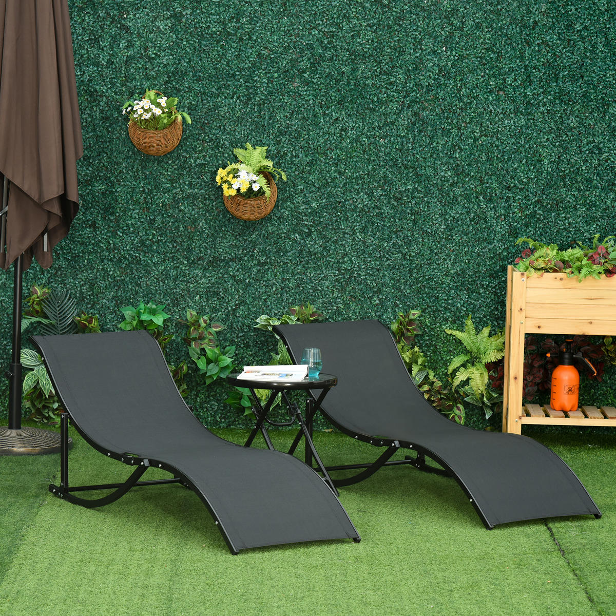 GARTENLIEGE Schwarz 2 Stück - Schwarz, Naturmaterialien (165/63/61cm) - GiPP