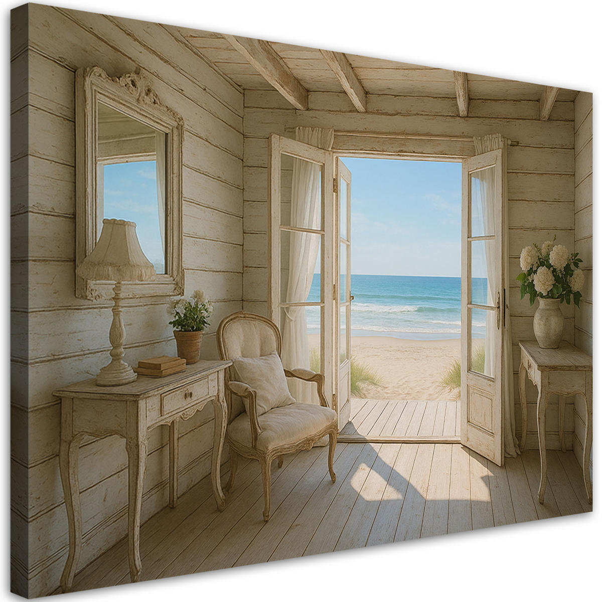 LEINWANDBILD Blick auf den Strand Shabby Chic 100x70cm - Beige, Textil (100/70cm) - Feeby