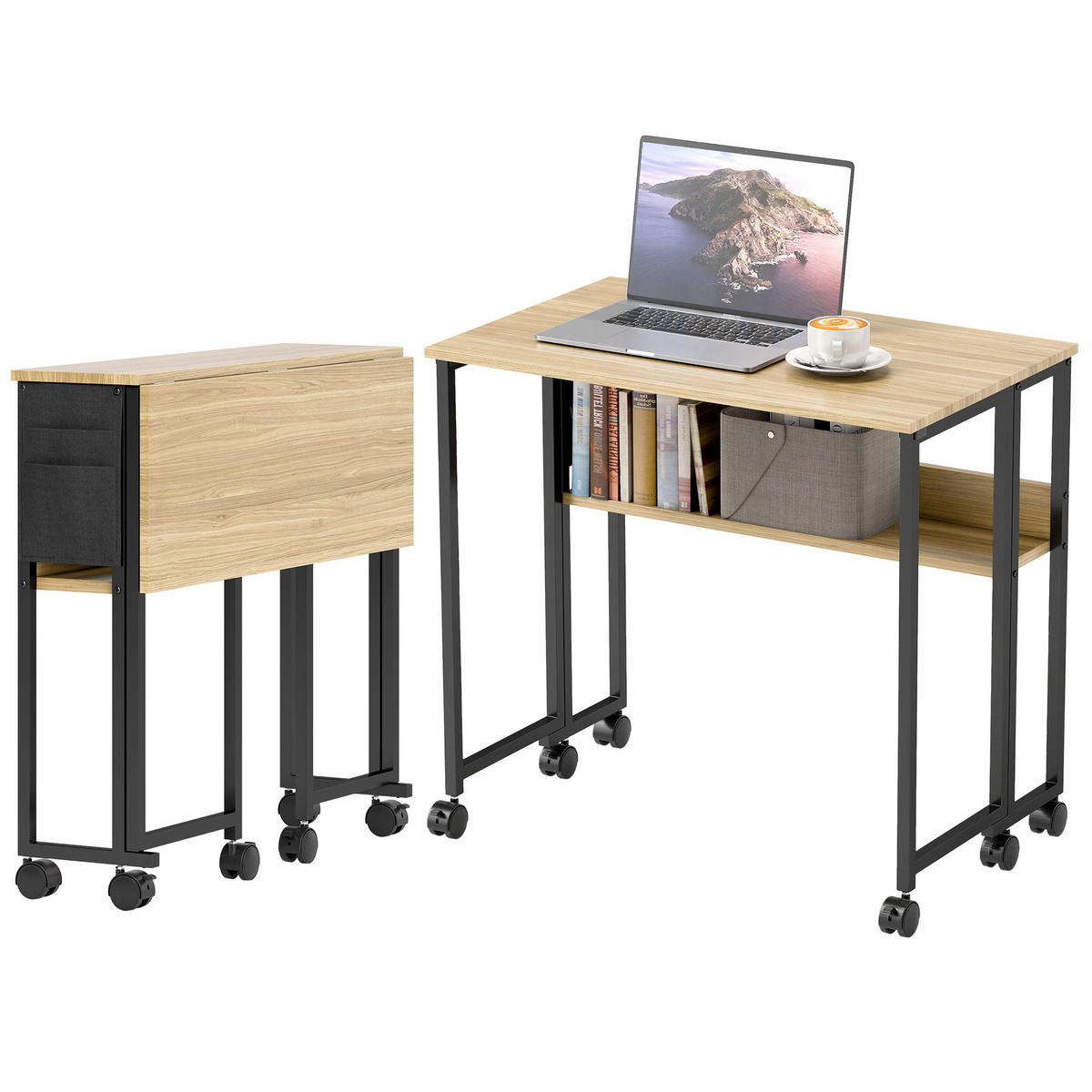 SCHREIBTISCH Eichenoptik klappbar mit Rollen und Ablage 80/50/75 cm - Eichefarben, Holzwerkstoff (50/80/75cm) - PANGIVO