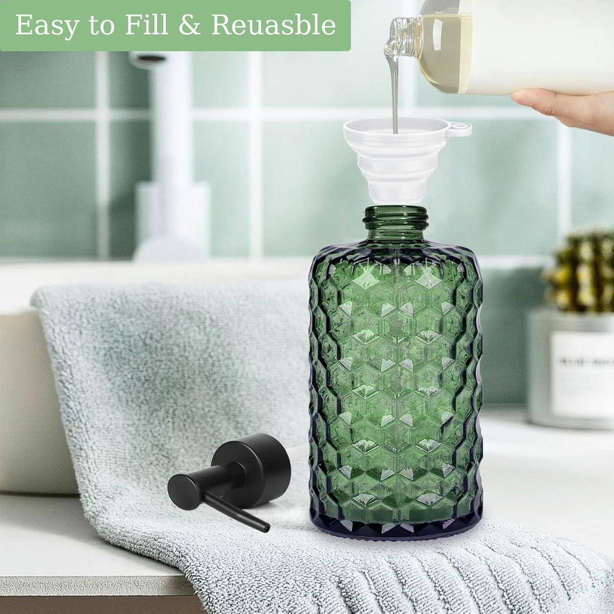 SEIFENSPENDER Glas Grün Wabendesign 500 ml - Grün, Glas (7.7/19/7.7cm)