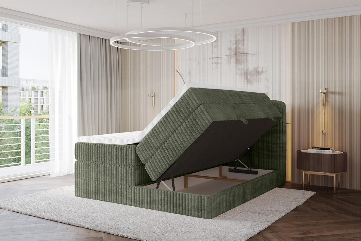 BOXBETT mit Matratze H3|H4 - NINA KING - 160x200 cm - Olive - Olivgrün, Holzwerkstoff (160/200cm) - ALTDECOR