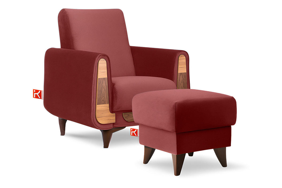 HOCKER GUSTAVO Fußstütze, Velours, Bordeaux - Bordeaux, Holz/Holzwerkstoff (53/49/53cm) - KONSIMO®