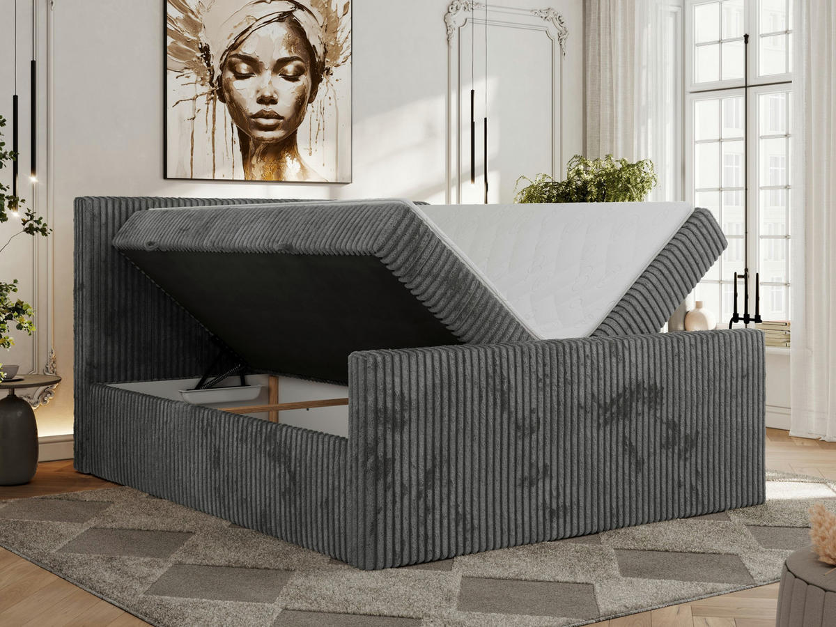 BOXBETT TILIANO DUO 160/200 - Grau Cord - H3 - Grau, Textil (160/200cm) - MKS