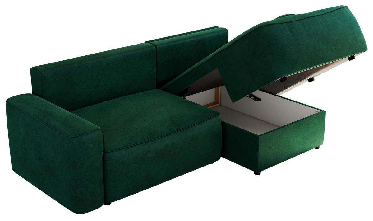 ECKSOFA BELLUNO L Dunkelgrün Velvet - Rechts - Dunkelgrün/Schwarz, Textil (233/144cm) - MKS