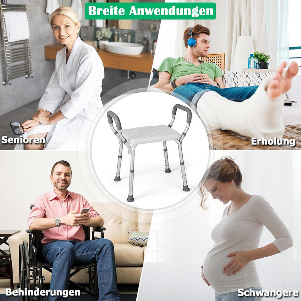 DUSCHHOCKER höhenverstellbar grau - Grau, Metall (59/54/40cm) - COSTWAY