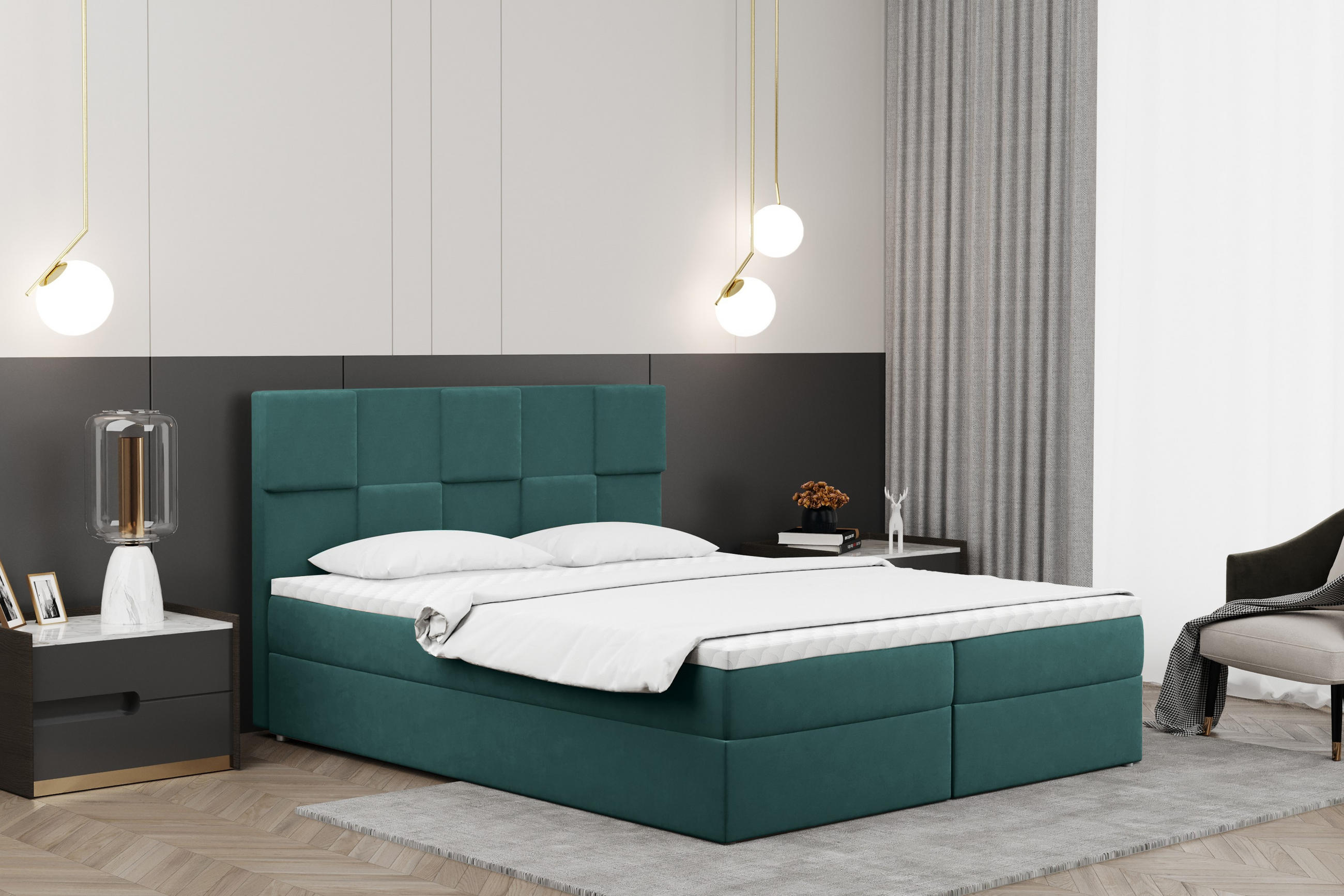 BOXBETT mit Bettkasten und Matratze CLARA Stoff Velvet Meeresfarbe 140x200 cm H2-Pocket - Mintgrün, Holz (140/200cm) - Kaiser Möbel