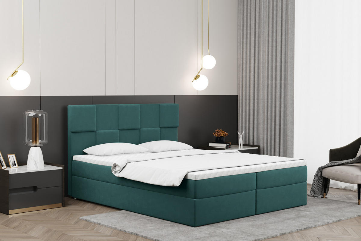 BOXBETT mit Bettkasten und Matratze CLARA Stoff Velvet Meeresfarbe 180x200 cm H2-Pocket - Mintgrün, Holz (180/200cm) - Kaiser Möbel