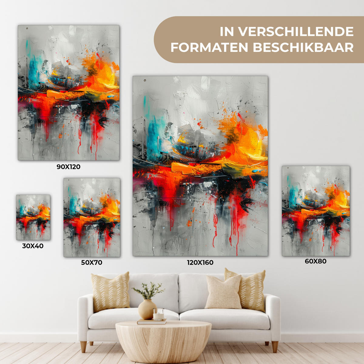 LEINWANDBILD Moderne Kunst - Orange - Grau - Abstrakt Room Decor 30x40 cm - Hellgrau, Textil (30/40cm) - MuchoWow