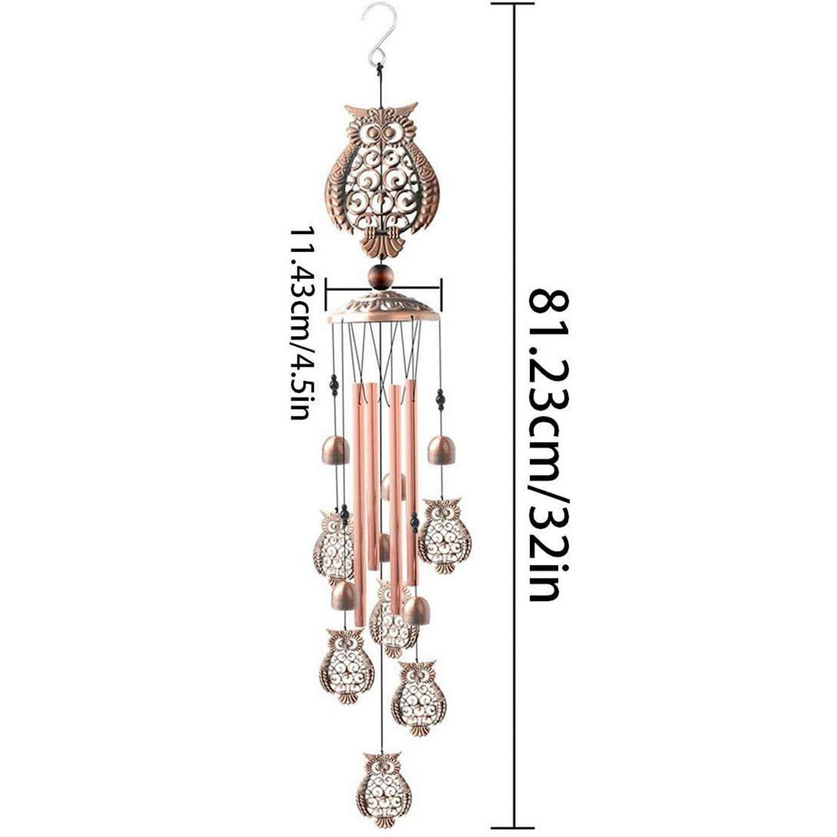 WINDSPIEL Eule Metall 90 cm - Bronzefarben, Metall (81.2/15/15cm)