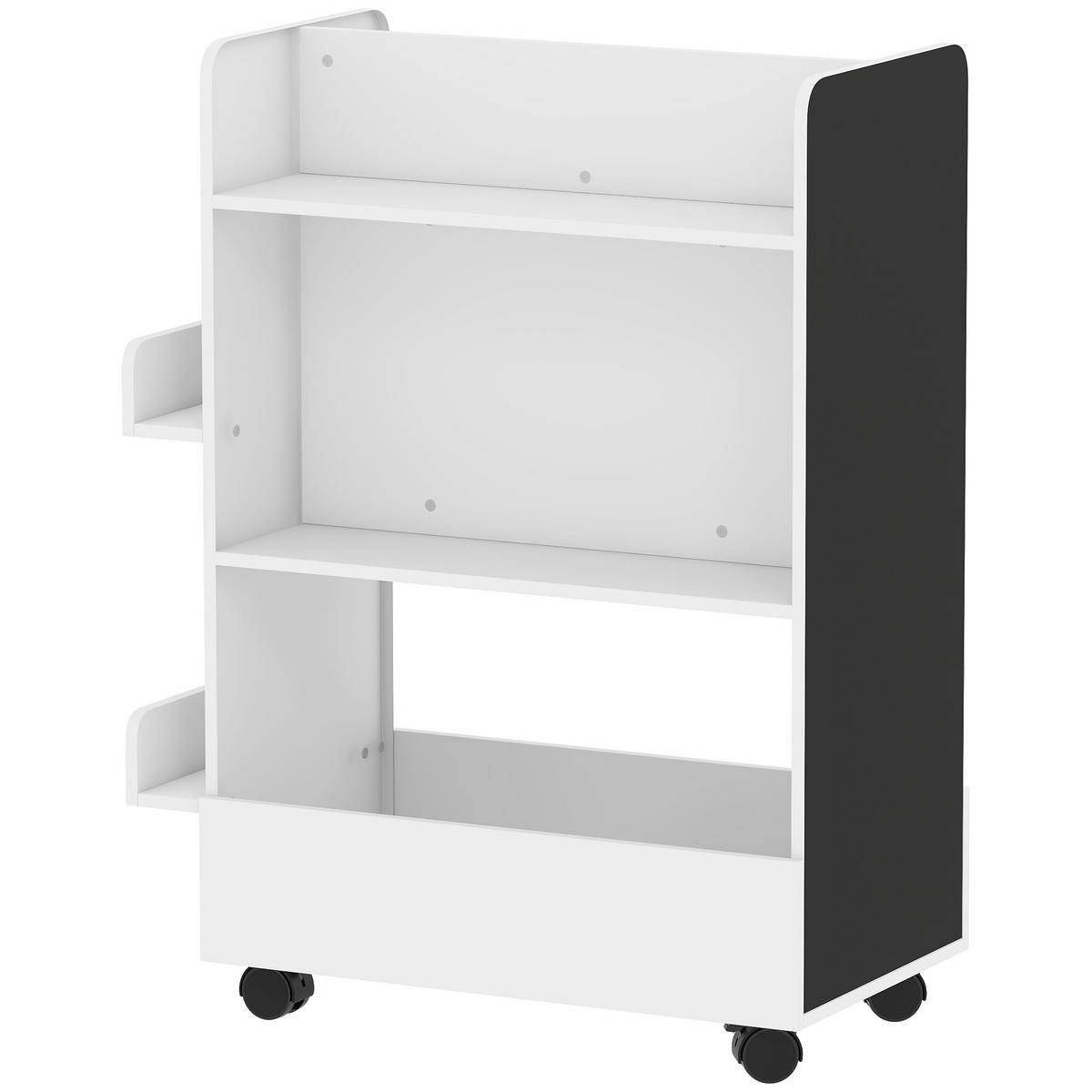 KINDERREGAL Weiß 66,5/32,5/86,5 cm mit Rollen und Kreidetafel - Weiß, Holzwerkstoff (66.5/86.5/32.5cm) - PANGIVO