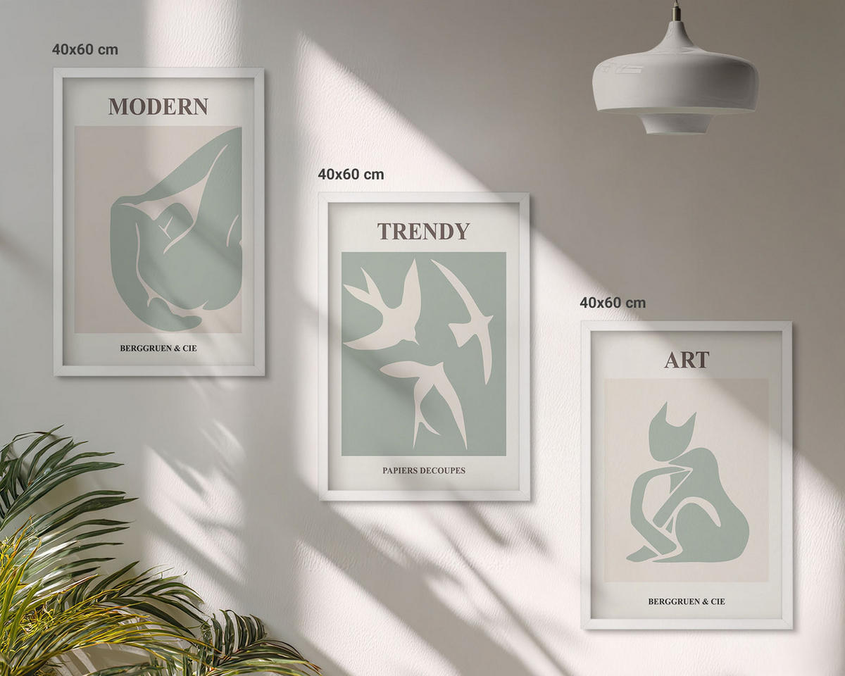 WANDBILDER 3er-Set - 40x60 cm Weißer Rahmen - Matisse abstrakte Figuren - Weiß, Kunststoff (40/60cm) - ArtPrintCave