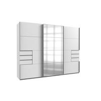KLEIDERSCHRANK Saigon in Weiß und Alu-Griffen mit einer Spiegel Türfront – Schwebetürenschrank 3 türig - 270 cm Breite - Weiß, Holzwerkstoff (80/200/120cm)
