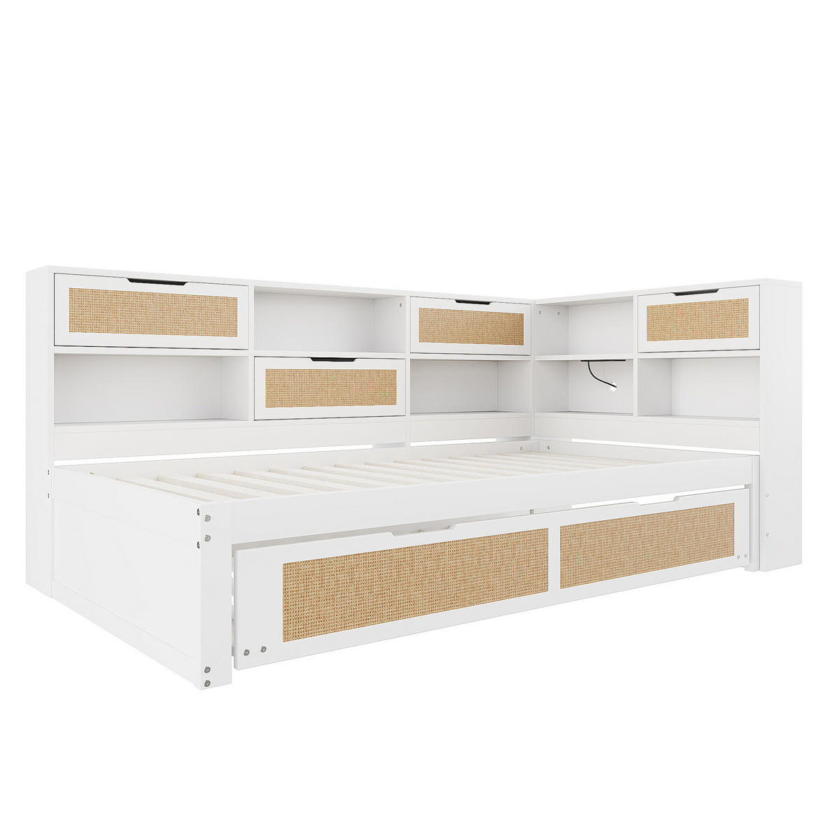 POLSTERBETT aus Massivholz 90x200 cm in Weiß mit Ausziehbett & USB-Anschluss - Weiß, Holz (90/200cm) - Modfu