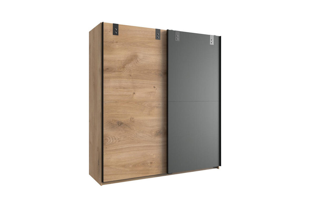 SCHWEBETÜRENSCHRANK Liverpool in Plankeneiche und Graphit 180 cm breit - Braun, Holzwerkstoff (80/200/120cm)