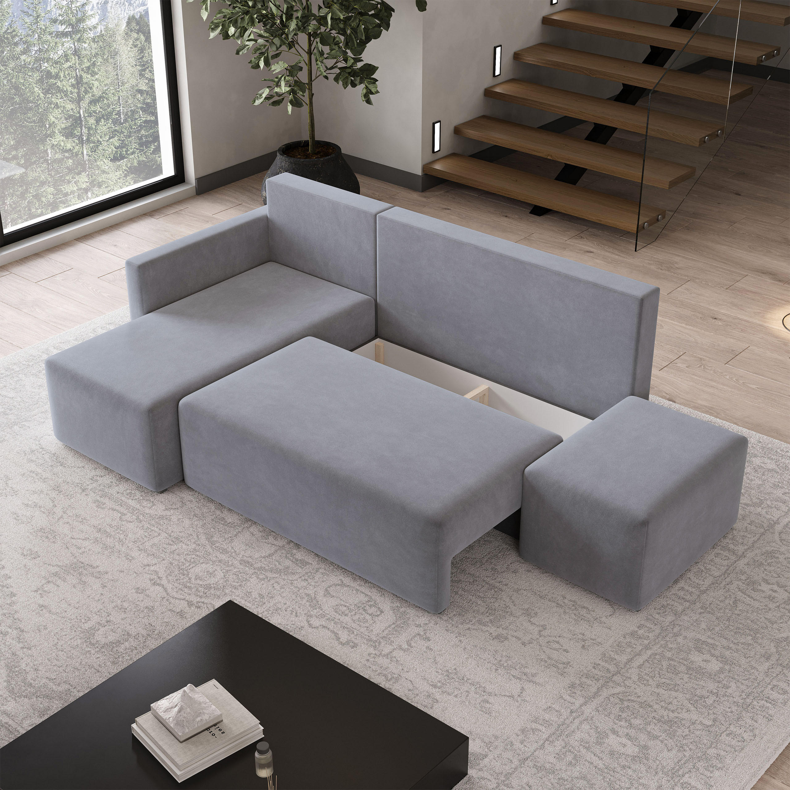 Thumbnail - Masseno Ecksofa, Grau, Holz, 4-Sitzer, L-Form,L-Form, 261x143 cm, Wohnzimmer, Sofas & Couches, Wohnlandschaften, Ecksofa...