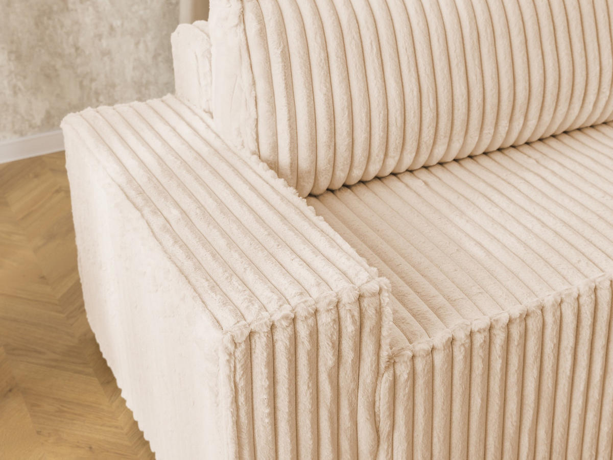 ECKSOFA Rivio mit Schlaffunktion und Bettkasten, Plüschcord Hellbeige - Beige/Schwarz, Holz/Kunststoff (262/149cm) - S-Style