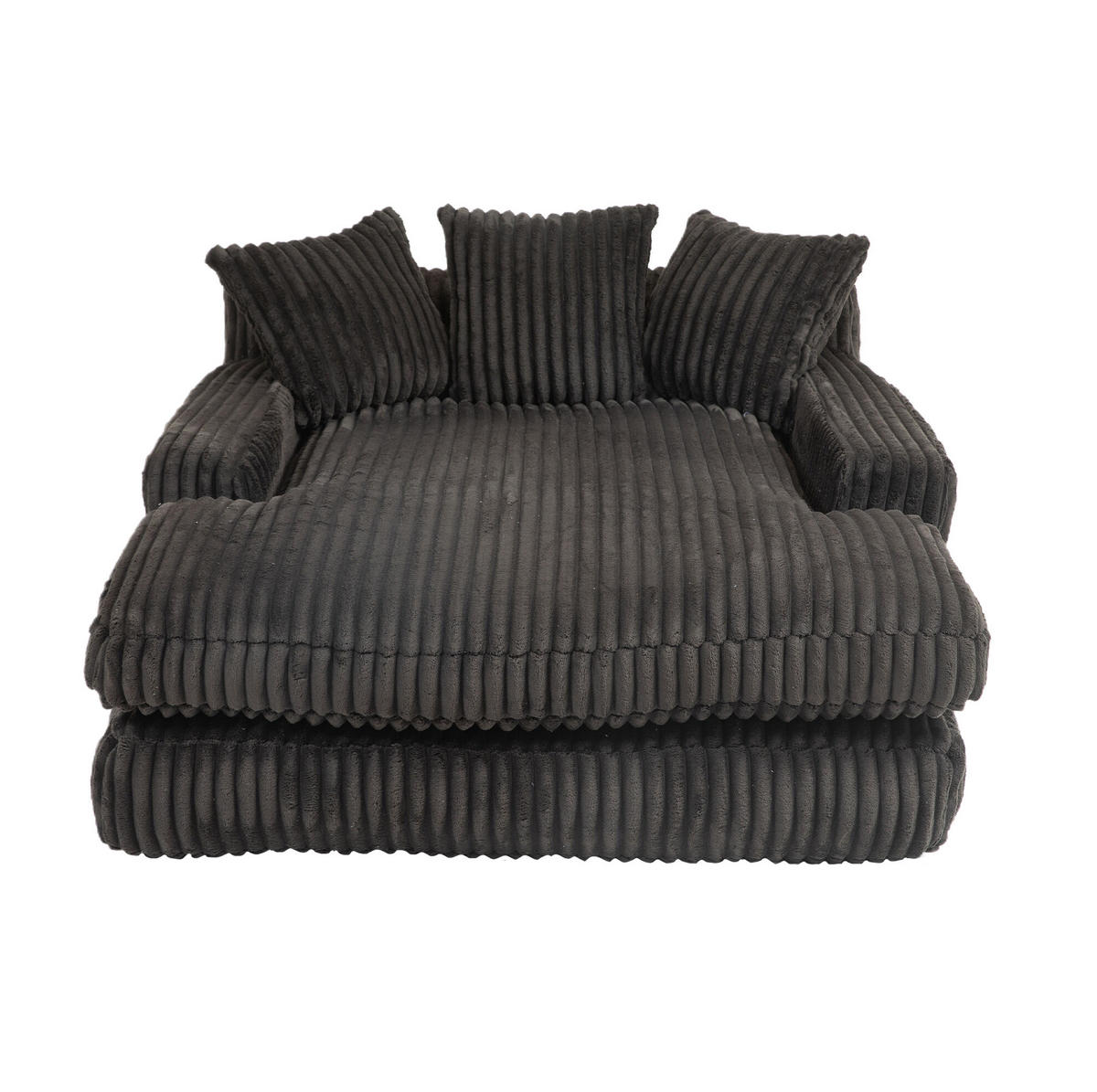 SOFA Chaiselongue 125 x 155 cm Cord Black inkl. 3 Kissen - Schwarz, Textil (155/63/125cm) - Meubliv