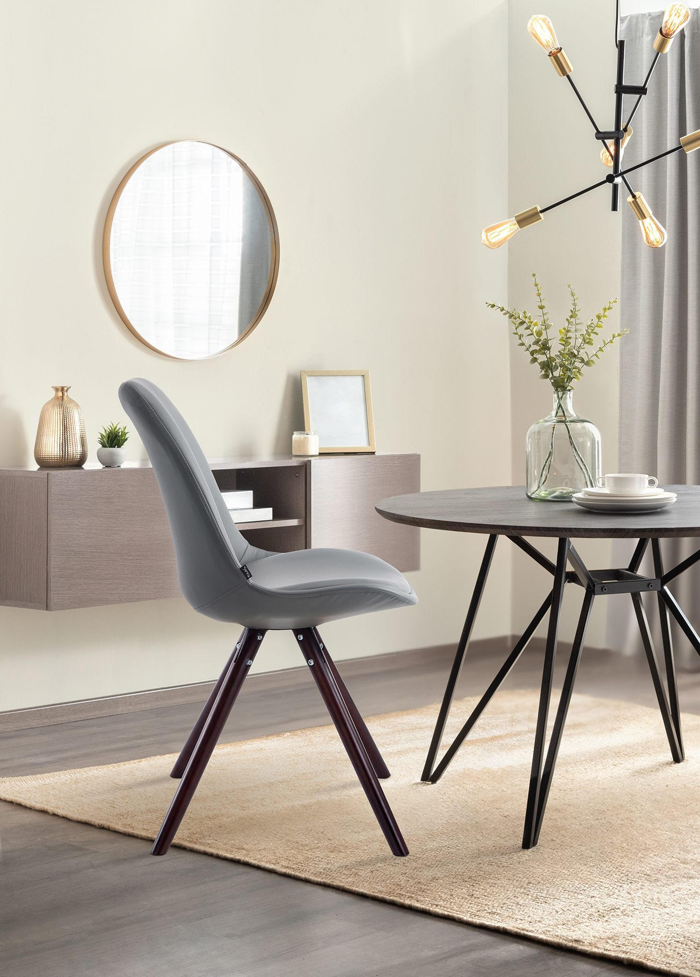 STUHL Lederlook grau - Grau/Cappuccino, Holz/Textil (48/84/56cm) - CLP