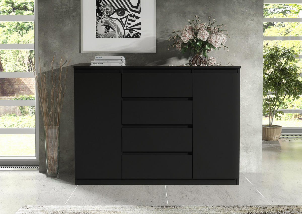 KOMMODE Schwarz 120/102/39 - Schwarz, Holzwerkstoff (120/102/39cm) - RAUMHIRSCH FURNITURE