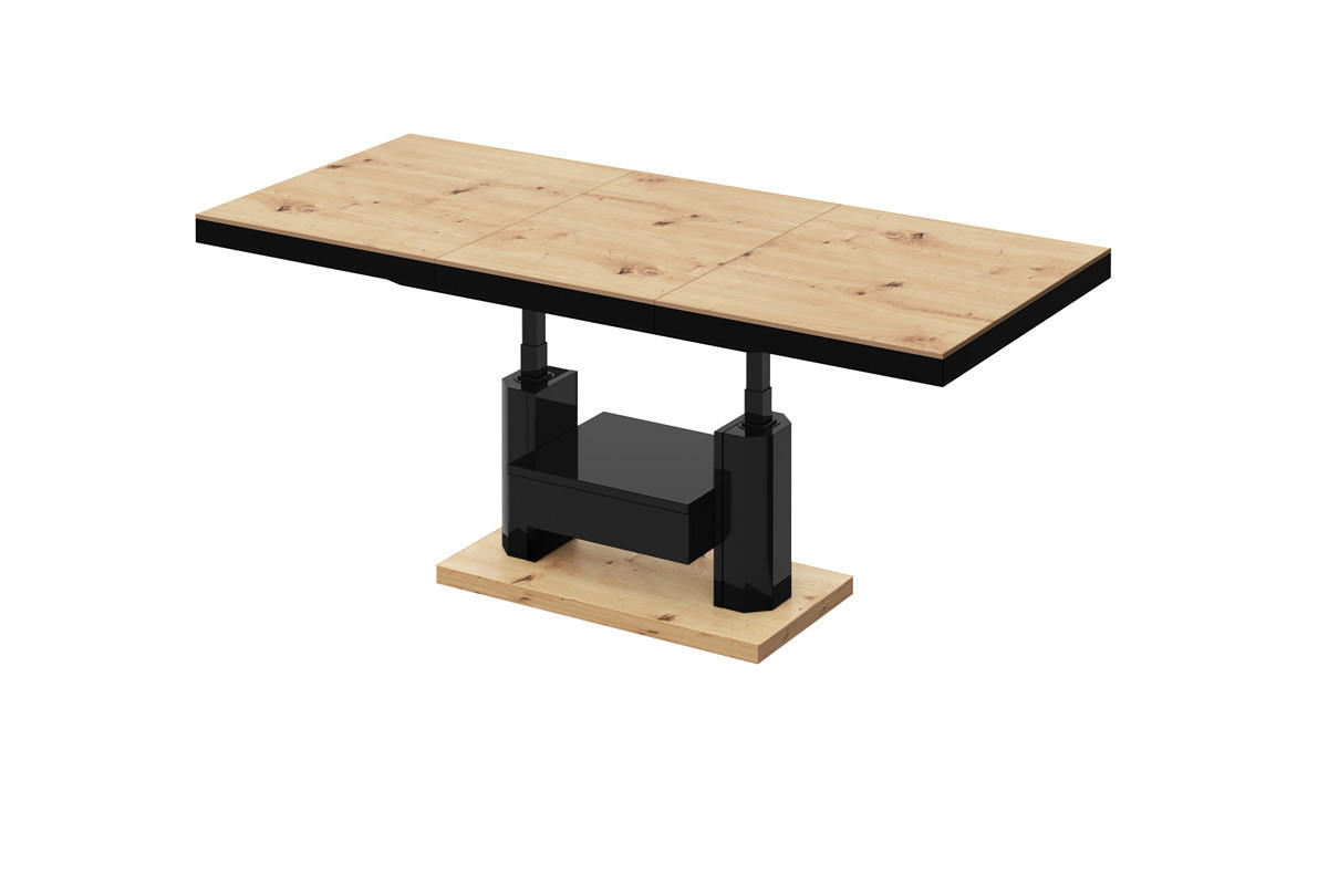 COUCHTISCH rechteckig höhenverstellbar ausziehbar Schublade 120/75/56 cm - Schwarz Hochglanz/Eiche Artisan, Holzwerkstoff (75/120/56cm) - designimpex