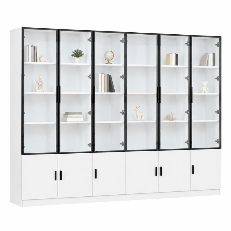VITRINE mit LED 240 x 32 x 200 cm MDF Glas White 12-türig - Weiß, Glas (32/200/240cm) - Beauniv