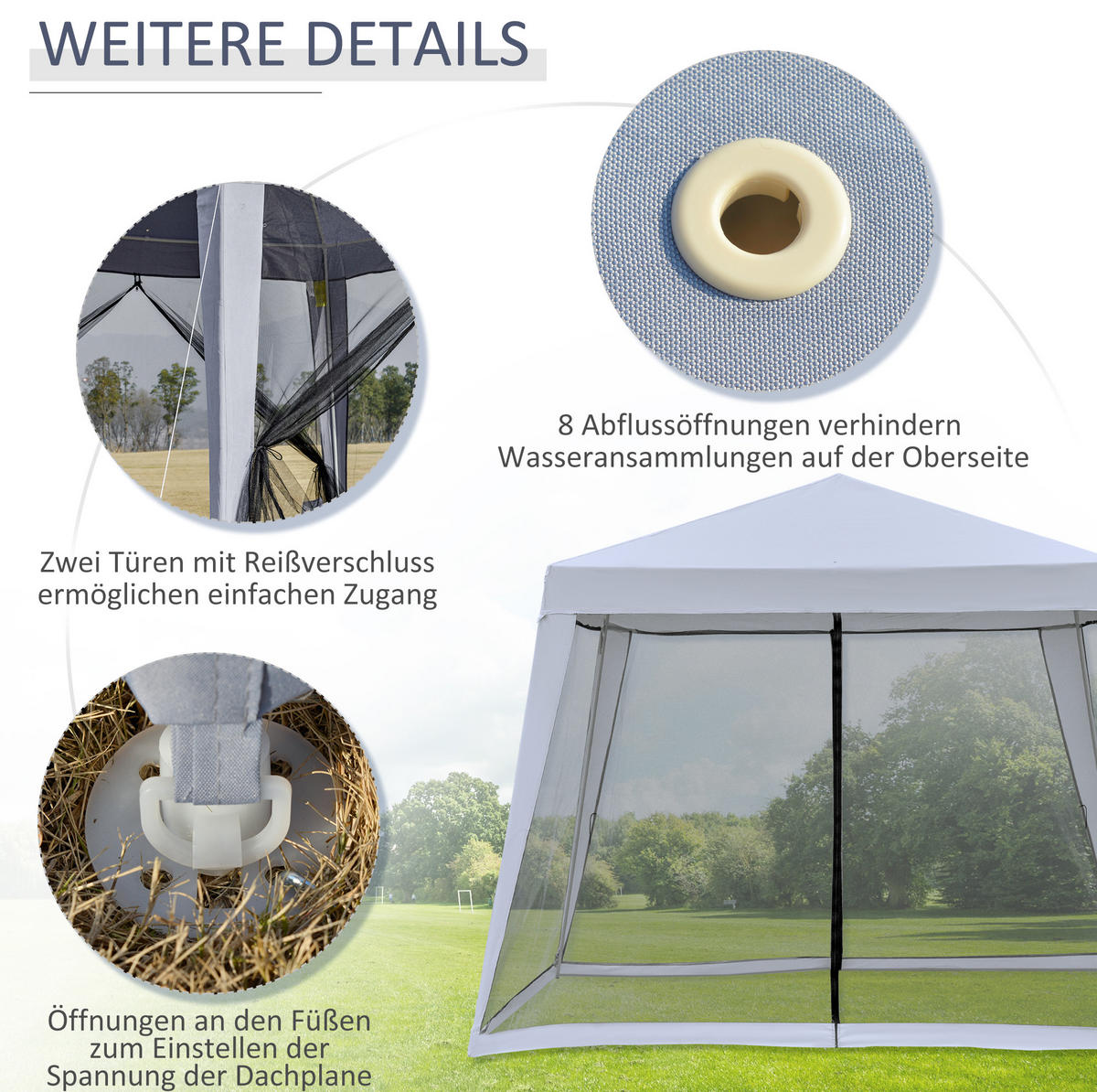 GARTENPAVILLON 300/300/245 cm mit Moskitonetz, wasserabweisendem Dach und Stahlgestell, Grau - Grau, Metall (300/245/300cm) - Redom