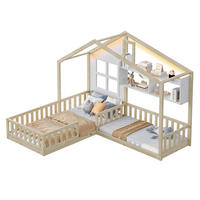 KINDERBETT 90/200 cm aus Holzwerkstoff mit LED, Regalen und Sicherheitsgitter im Hausdesign, Natur/Weiß - Naturfarben, Holzwerkstoff (90/200cm) - Redom
