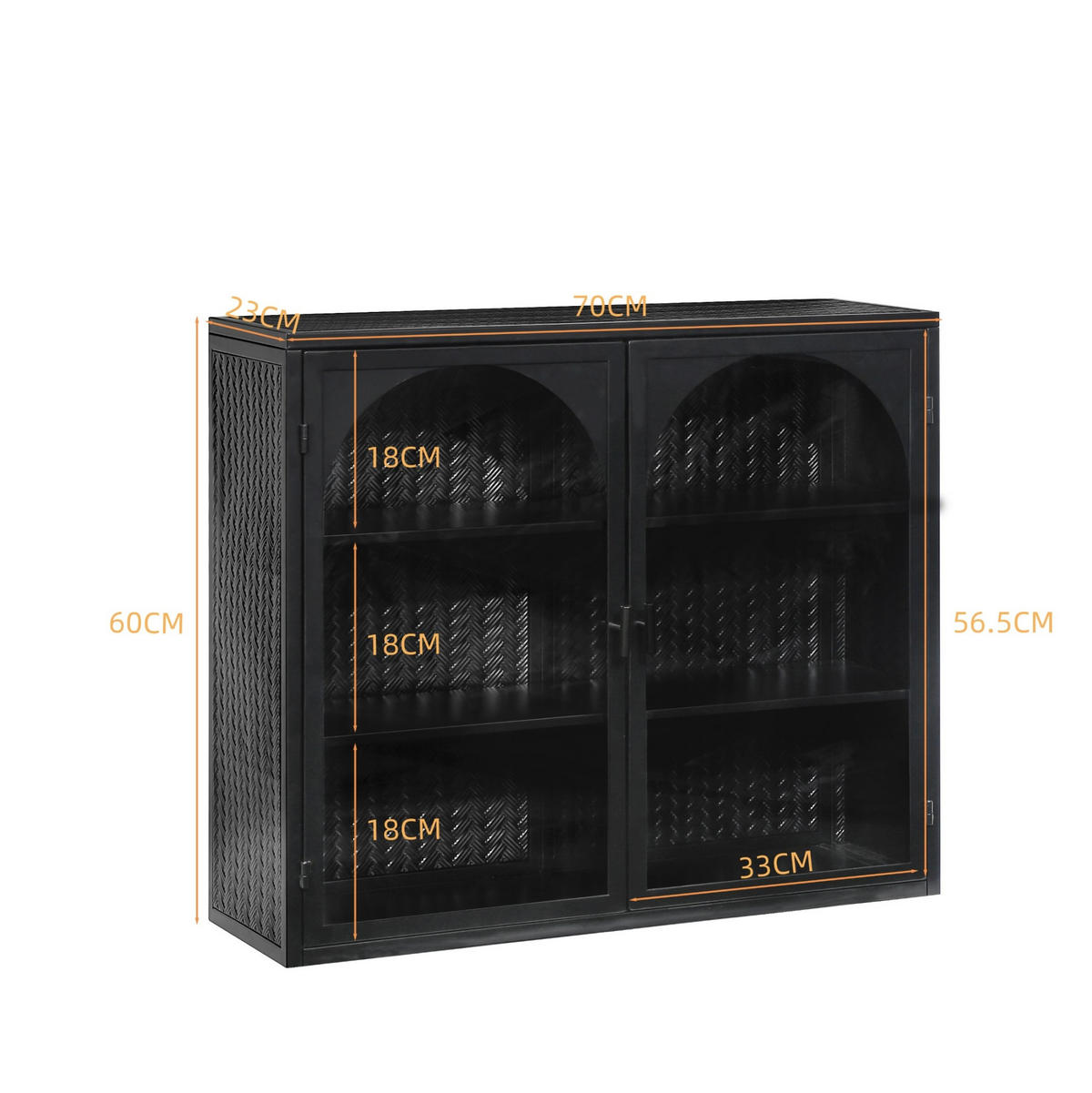 KÜCHENOBERSCHRANK 60/70/23 cm mit 2 Glastüren und 3 Ablagen im Flechtdesign, Schwarz - Schwarz, Glas (70/60/23cm) - Redom