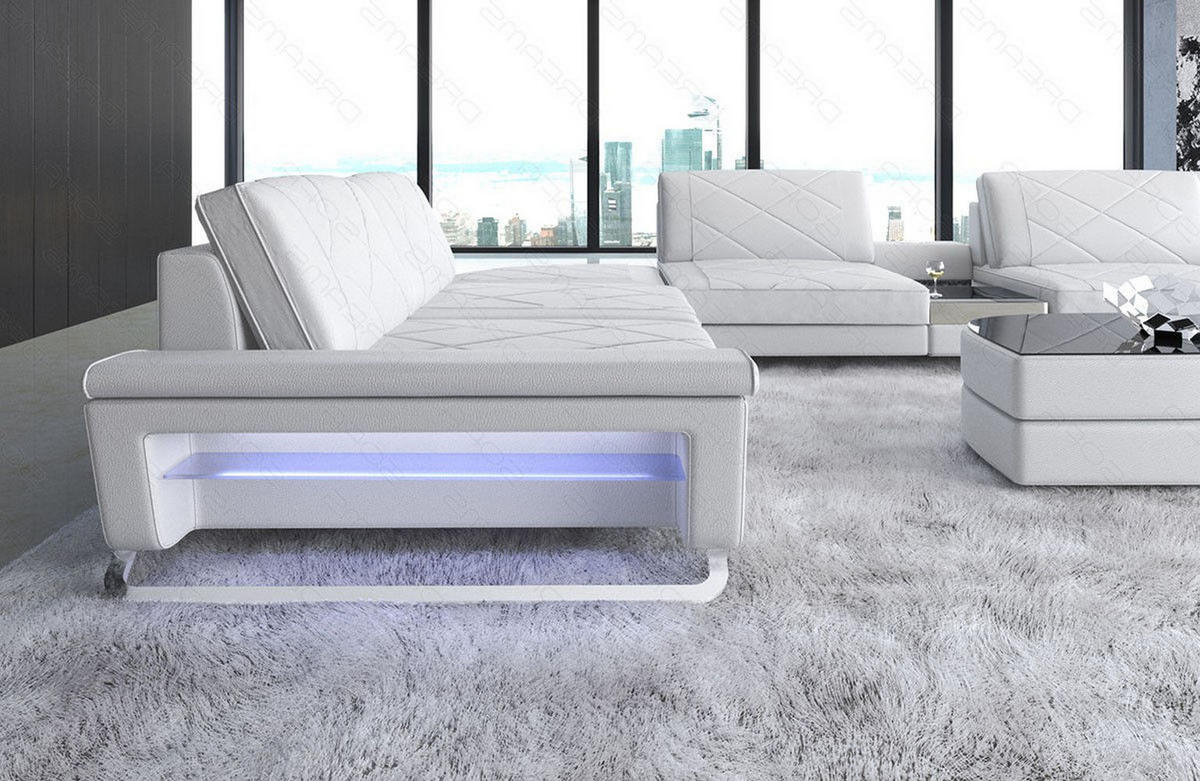 WOHNLANDSCHAFT Bari XXL - Weiß, Leder (456/89/329cm) - Sofa Dreams