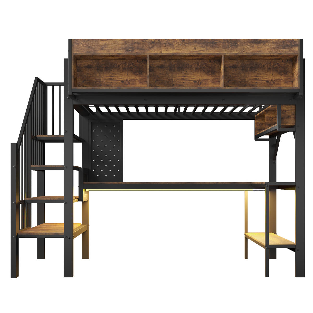 HOCHBETT 90/200 cm DE-32533 mit Eckschreibtisch Braun-Schwarz - Schwarz, Metall (90/200cm) - ComfortXL