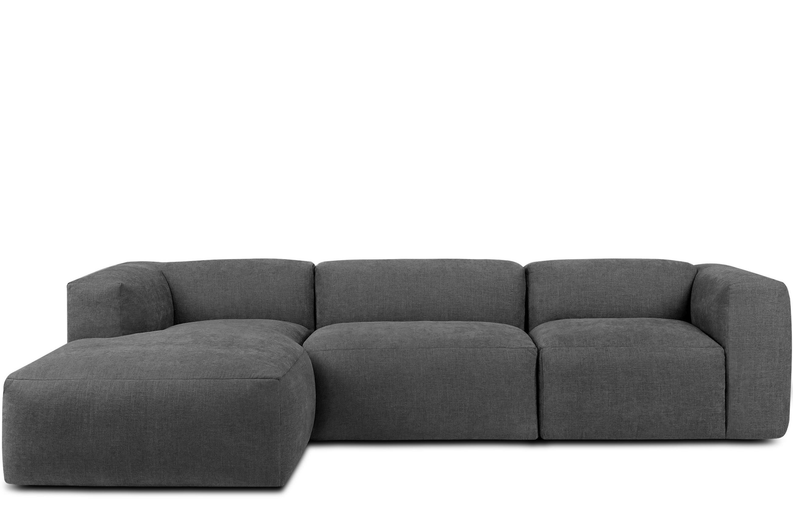 ECKMODULSOFA-LINKS BUFFO mit extrem weicher und bequemer Sitzfläche, Gewebestoff, aschfahl - Grau, Textil (297/180cm) - KONSIMO®