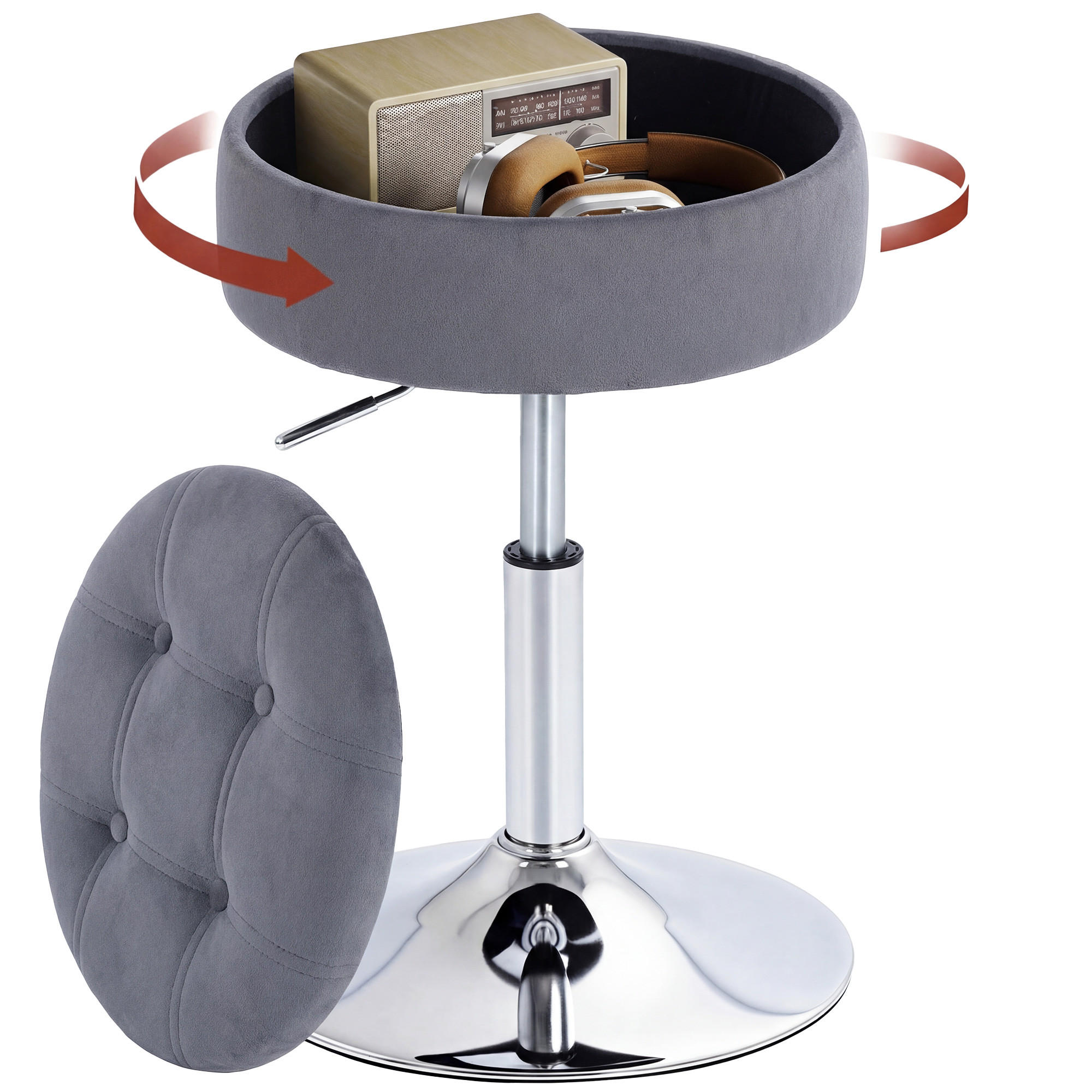 BARHOCKER DE-14802 höhenverstellbar mit Stauraum & 360° drehbar Grau - Grau, Metall (39/65/39cm) - ComfortXL