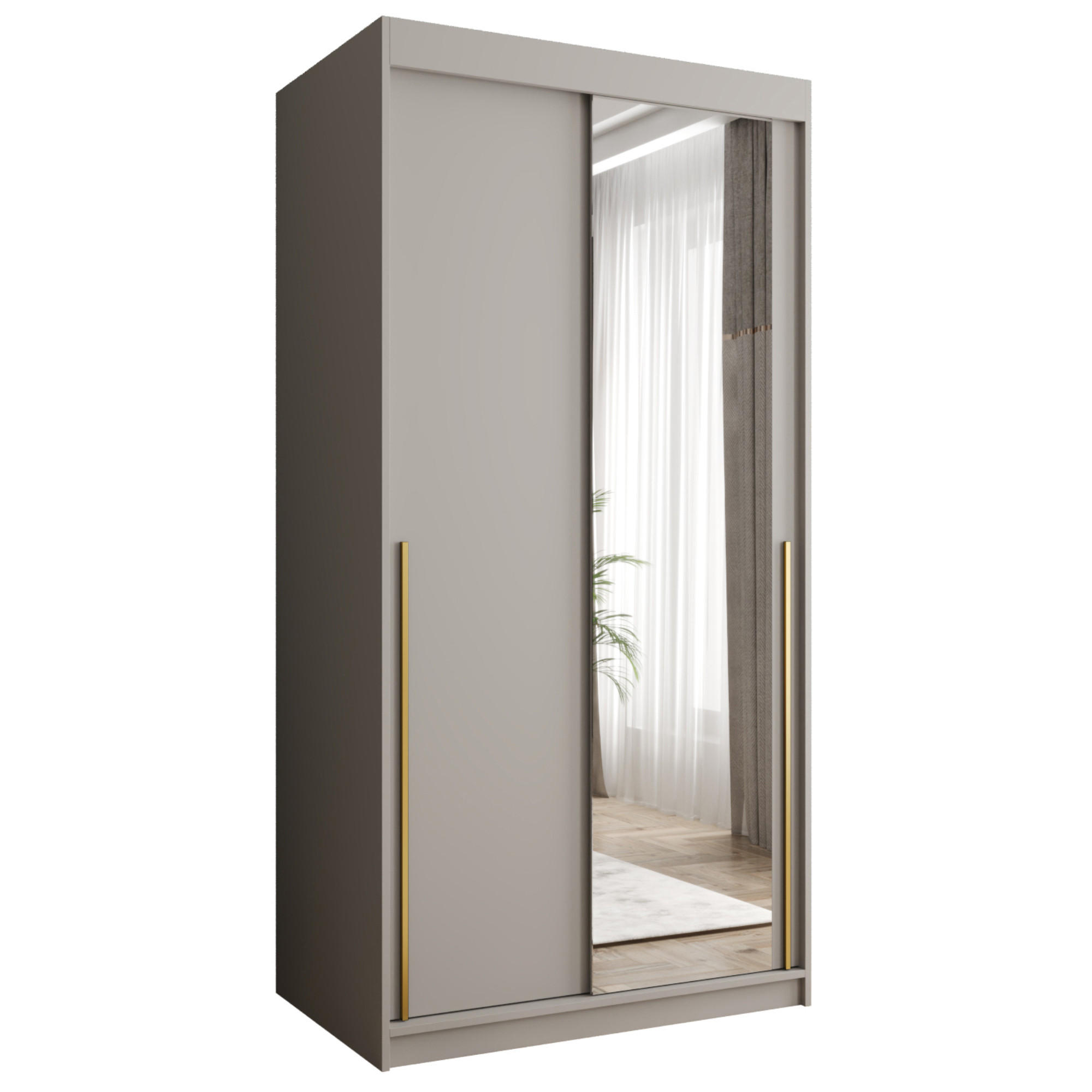 SCHIEBETÜRENSCHRANK mit Spiegel 100 cm Breite Kaschmirmit Goldgriff - Kaschmir/Goldfarben, Holzwerkstoff (250/200/62cm) - Home Collective