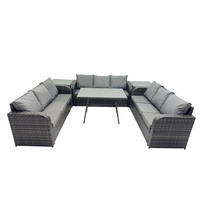 GARTENMÖBELSET mit ESSTISCH, 3-SITZER SOFA Polyrattan 9-Sitzer - Dunkelgrau/Grau, Glas/Kunststoff - Fimous