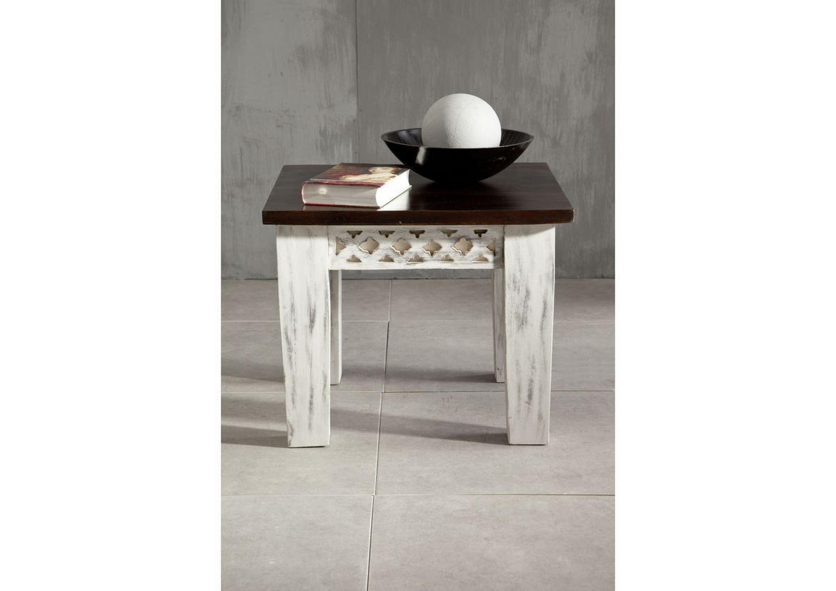 BEISTELLTISCH Mango / Akazie 55x55x45 weiß gewachst CASTLE-ANTIK #249 - Weiß, Holz (55/55/45cm) - Massivmoebel24