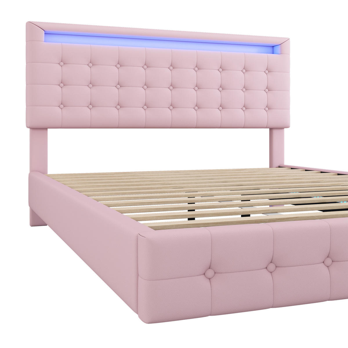 POLSTERBETT 140/200 cm Rosa mit LED-Ambientelicht und höhenverstellbarem Kopfteil Ohne Matratze - Rosa, Leder (140/200cm) - OKWISH