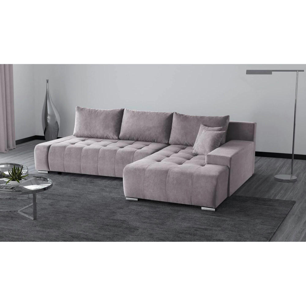 ECKSCHLAFSOFA Draco L Rosa - Silberfarben/Rosa, Textil/Metall (267/186cm) - Beautysofa