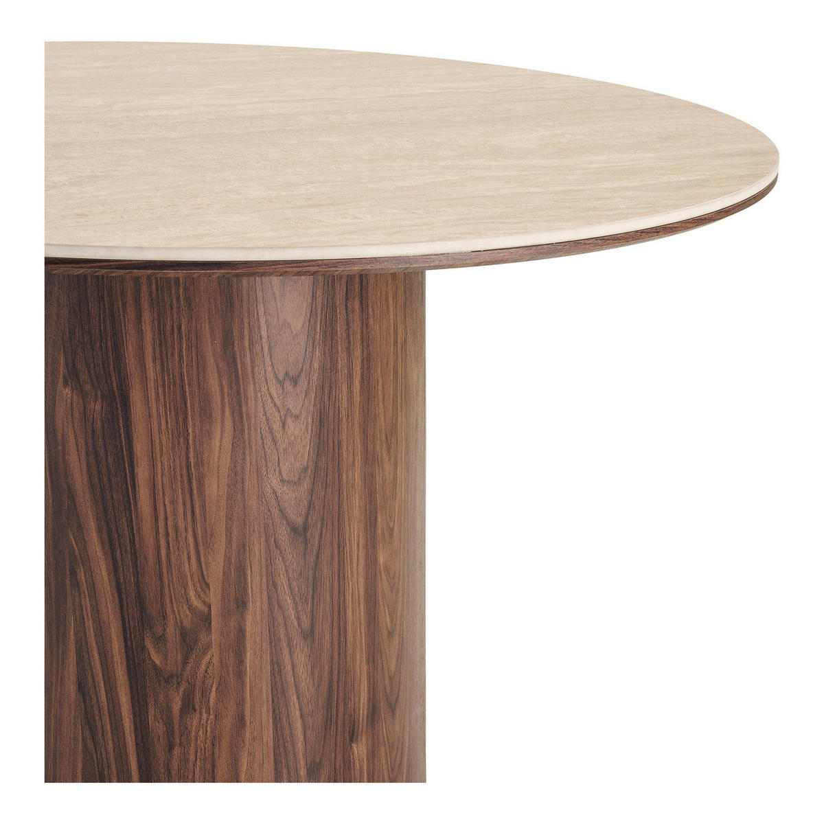 ESSTISCH Minamata Ø 120 cm, Keramik-Tischplatte Travertin / Walnuss-Dekor, 76 cm hoch - Grau, Holzwerkstoff (120/120/76cm) - ebuy24