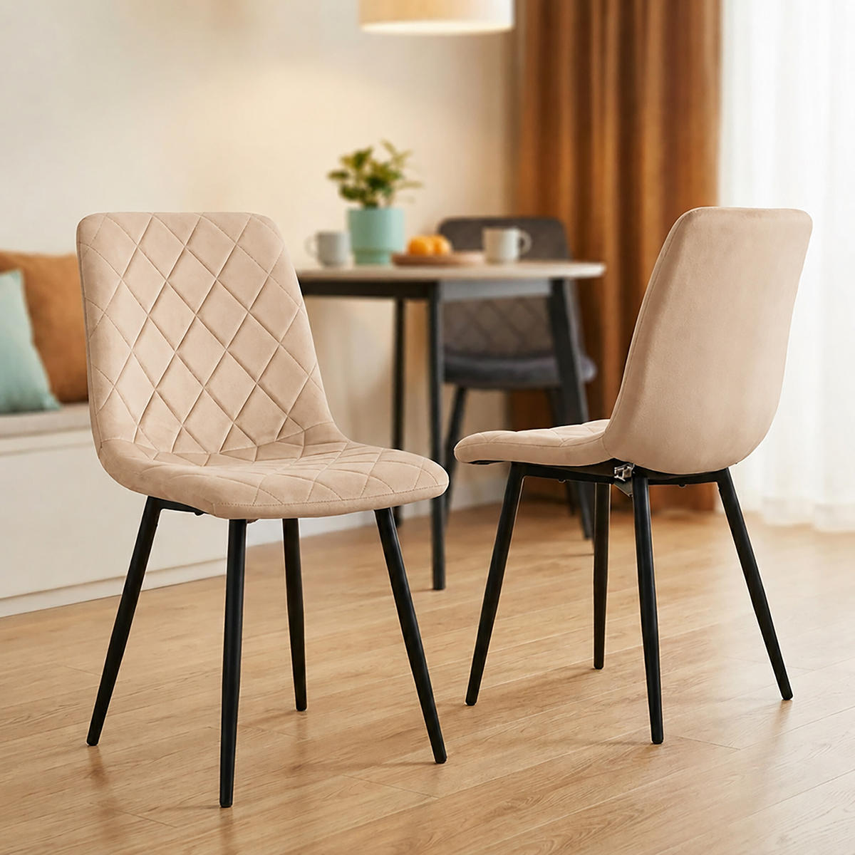 STOL Beige 4-pack sammet metallben - Beige, Trä/Textil (43/86/53.5cm) - Relaxdays