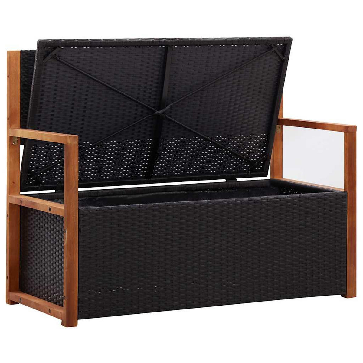 BANK Mit Stauraum 115 Cm Poly Rattan Massivholz Akazie Schwarz - Schwarz, Kunststoff (115/85/50cm) - vidaXL