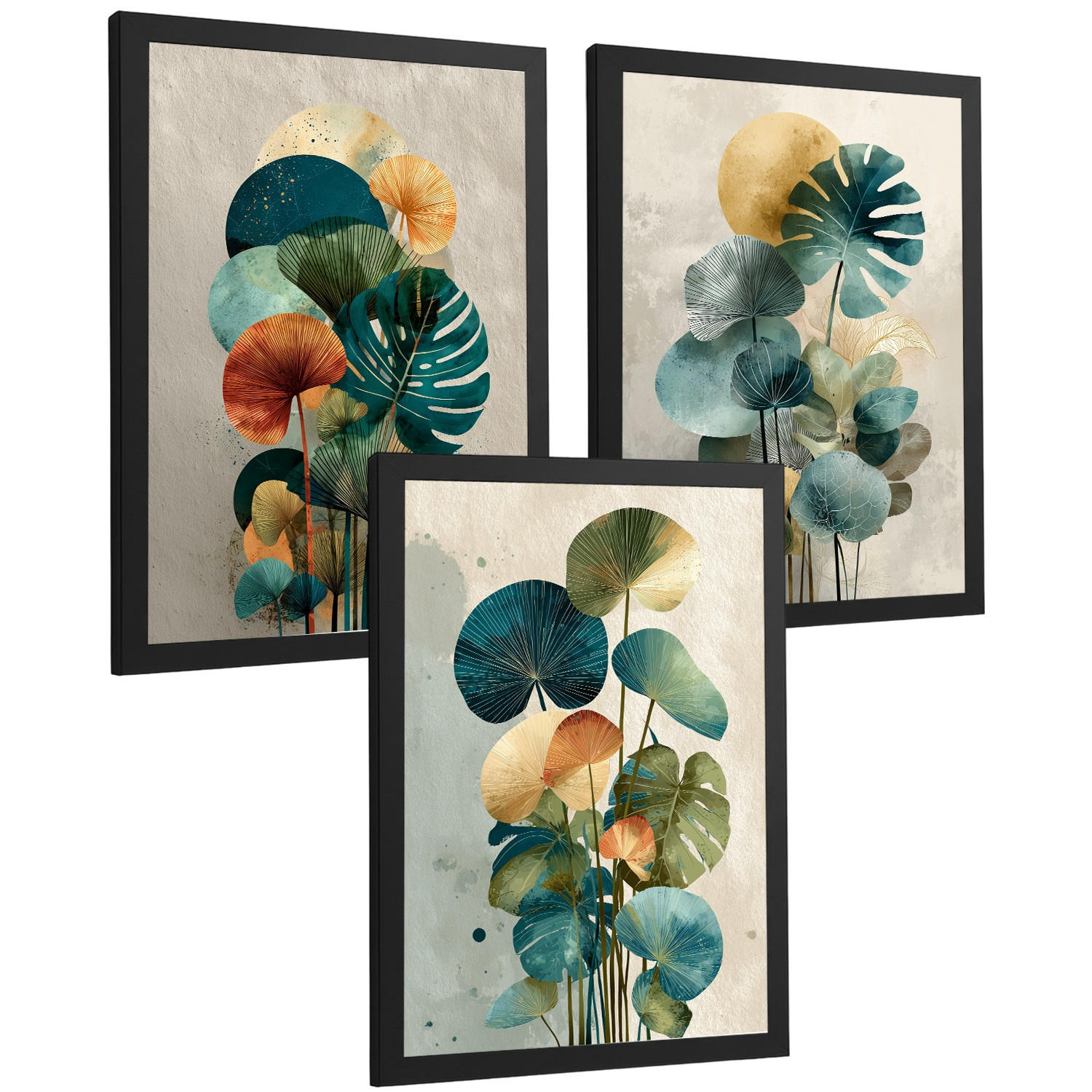 POSTER 3er-Set Wandbilder Pflanzen modern Wohnzimmer Deko, Schlafzimmer, Küche, Badezimmer Schwarzer Rahmen A3 - Schwarz, Papier (29.7/1/42cm) - Nacnic