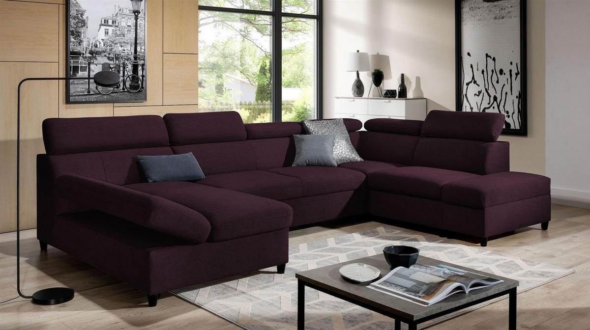 WOHNLANDSCHAFT Schlafsofa Anton - Violett, Holzwerkstoff/Textil (342/96/205cm) - Fun Möbel