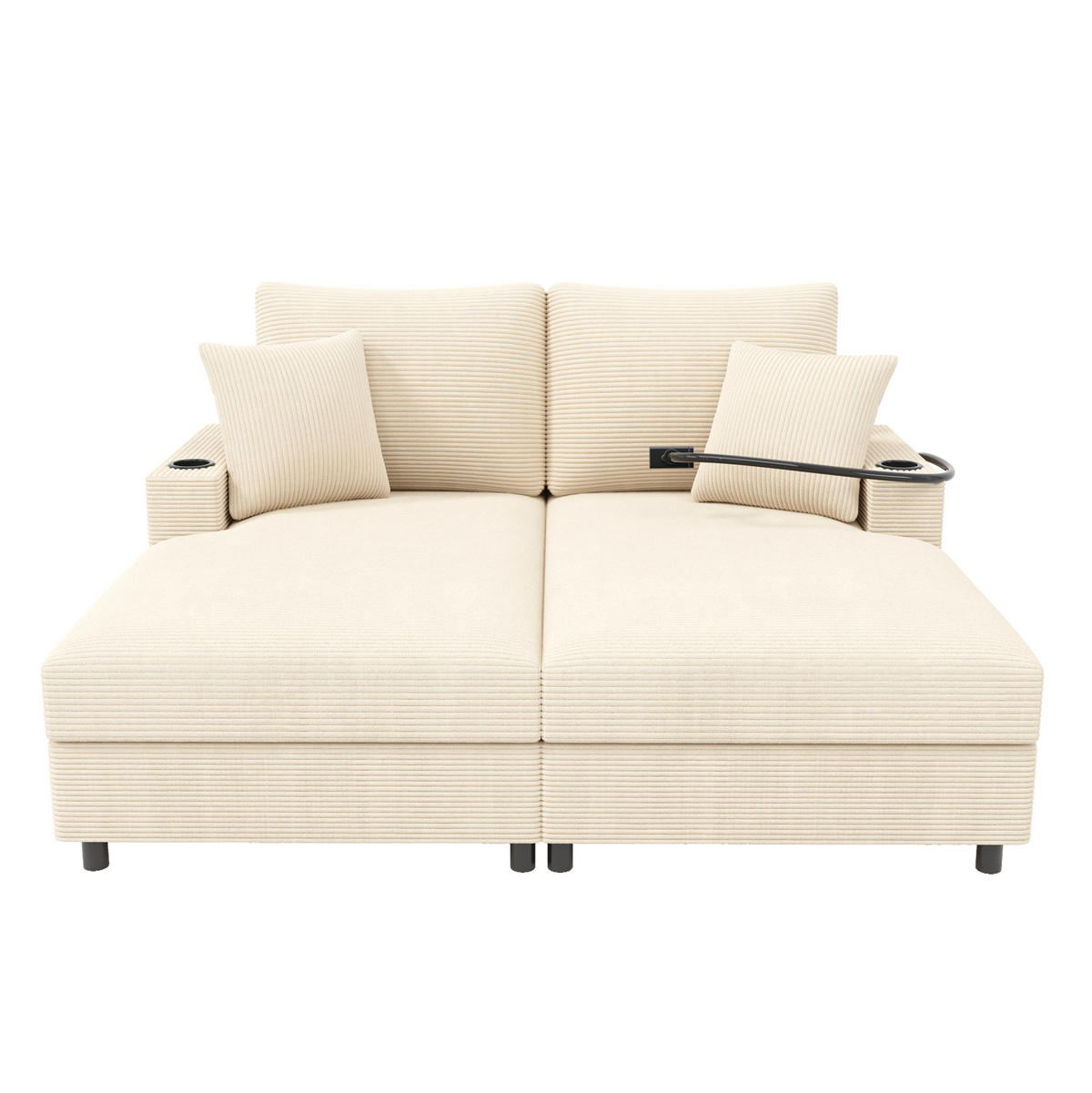 SCHLAFSOFA 163/140/82 cm in Beige – mit USB-Anschluss und Getränkehaltern - Beige, Textil (140/82/163cm) - BEAOK