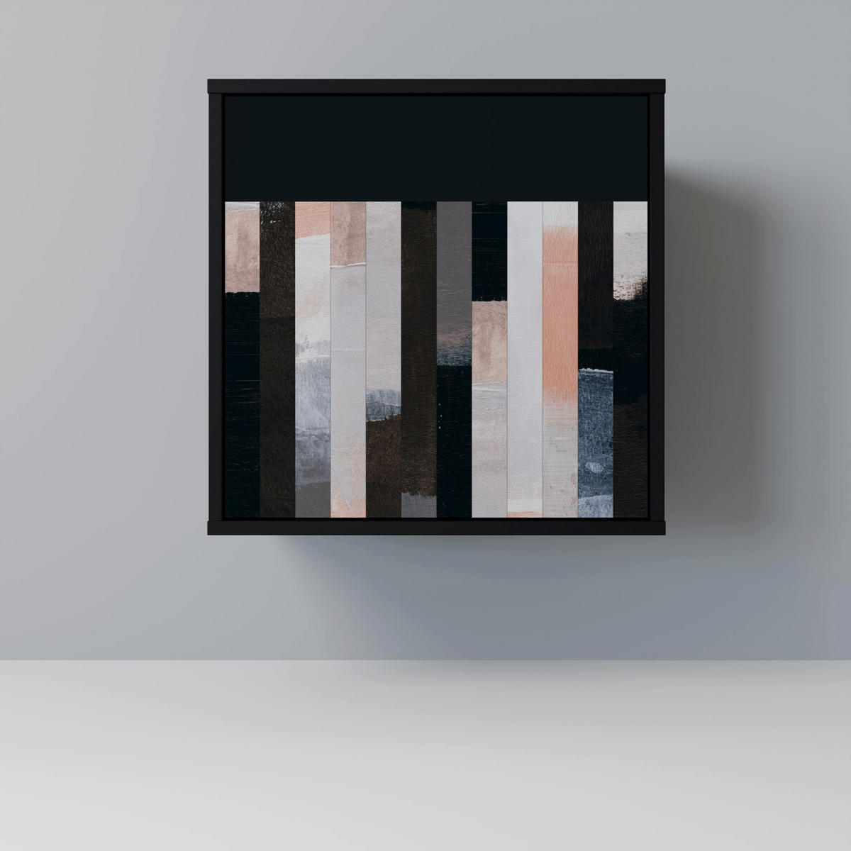 SIDEBOARD COLLAGE OF RECTANGLES, Schwarz, 57,5x42x70,5 cm, Schwarze Metall-Sternfüße - Multicolor/Schwarz, Holzwerkstoff/Metall (57.5/70.5/42cm) - SpaceRebels
