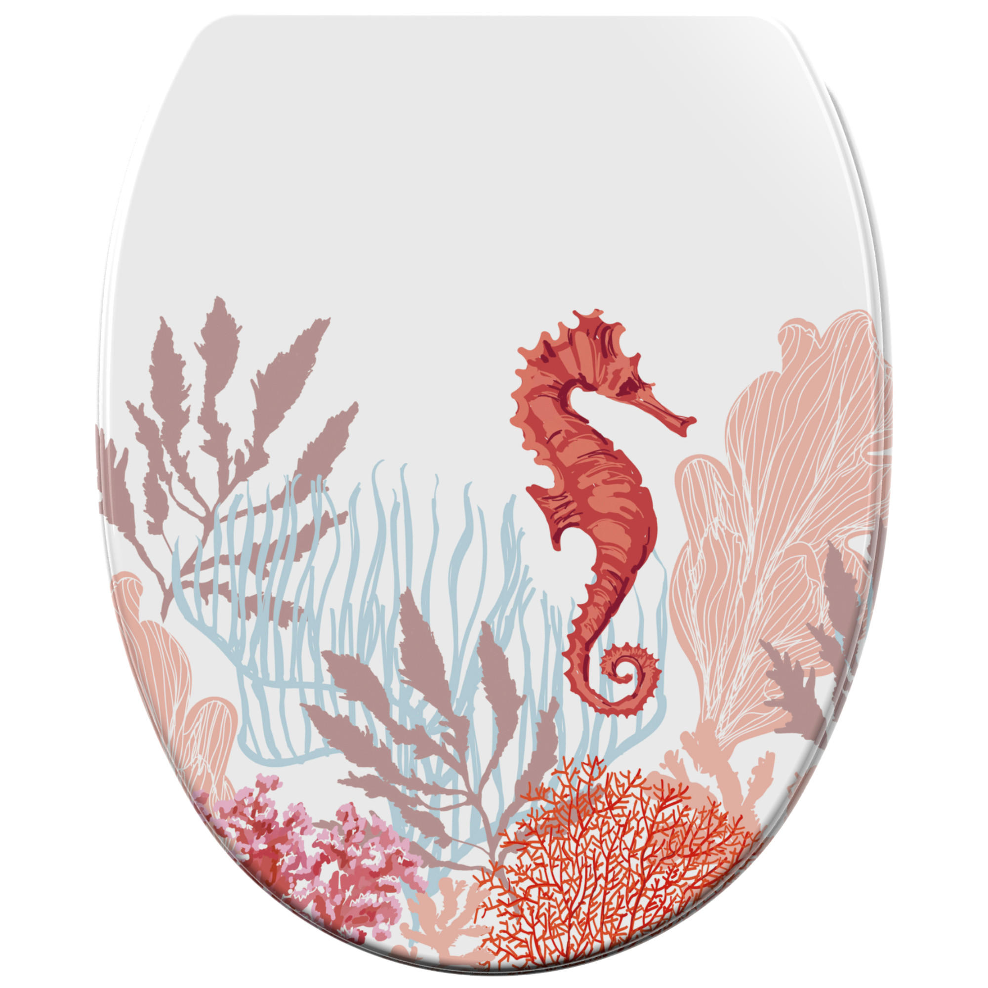 WC-SITZ mit Absenkautomatik & Top Fix Sea Horse - Weiß, Holzwerkstoff (37.7/5.5/48cm) - Sanilo